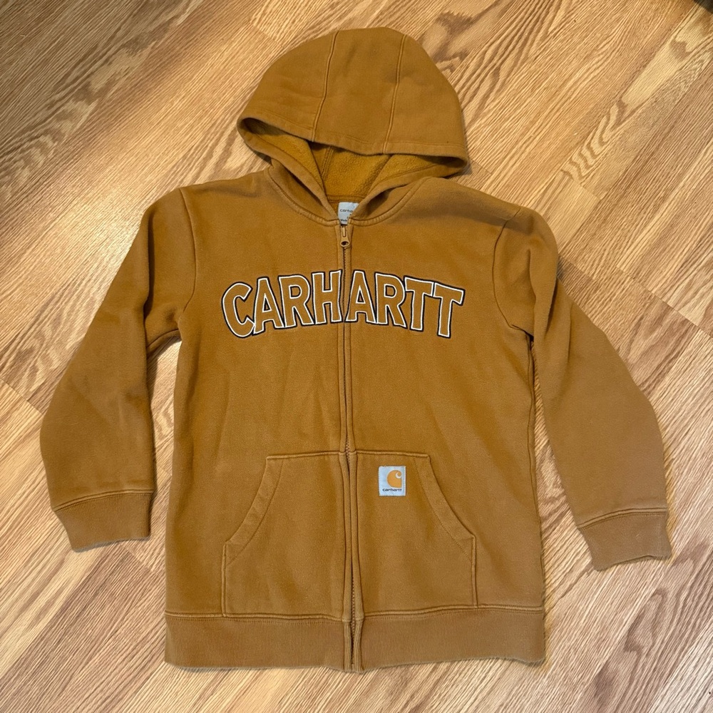 Youth Carhartt Tobacco‎ Brown Zip Up Logo Hoodie size M 10/12